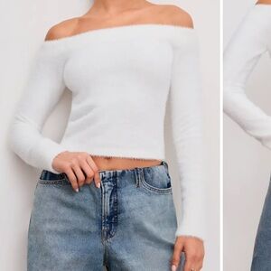 Good American Plush Off Shoulder Top Cloud White